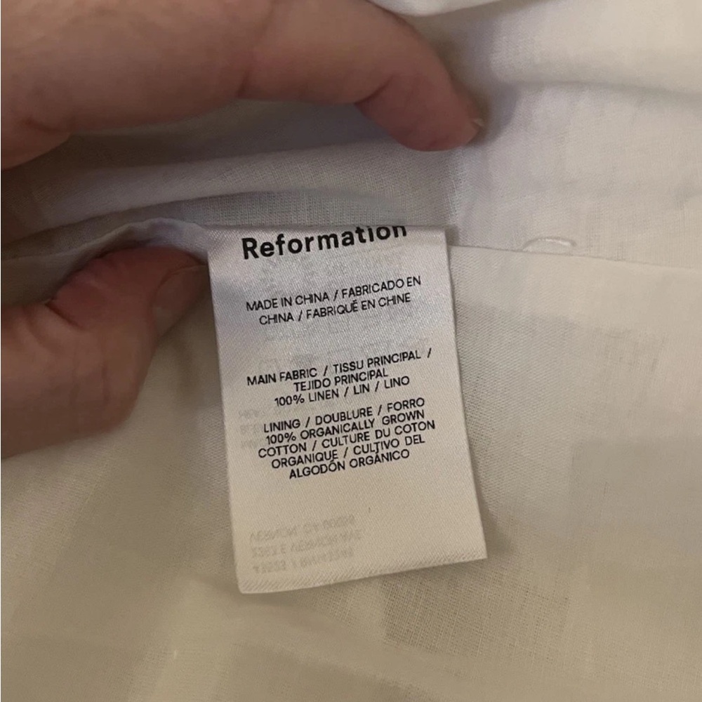 Reformation Ava Ruffle 100% Linen Mini Dress White Size 4 - Picture 5 of 6